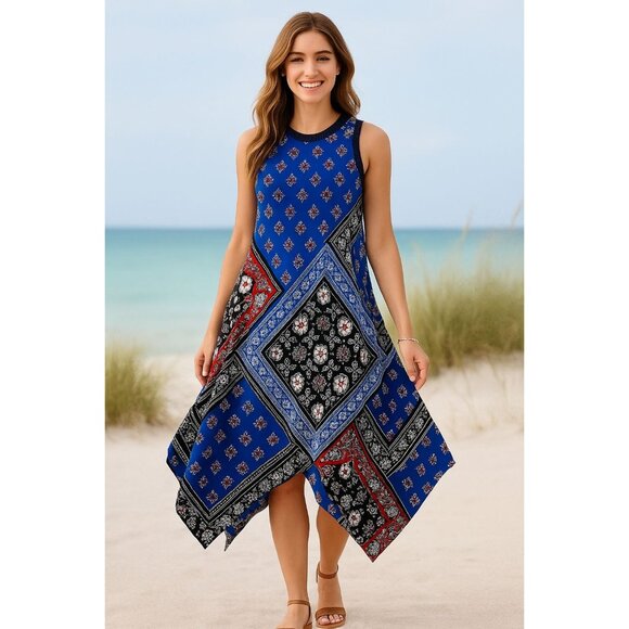 Karl Lagerfeld Paris Dresses & Skirts - KARL LAGERFELD PARIS Handkerchief Hem Boho Festival Luxe Mixed-Print Dress Sz 10